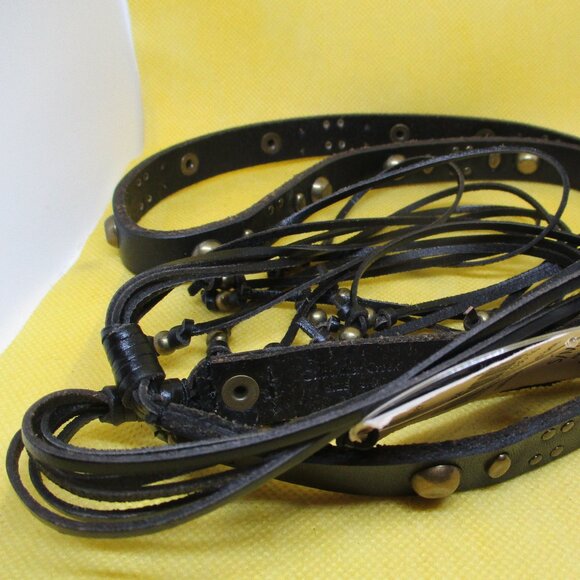 Coldwater Creek W. Original Brass Tone Studded Tassel Narrow Black Real Leather - Picture 7 of 8